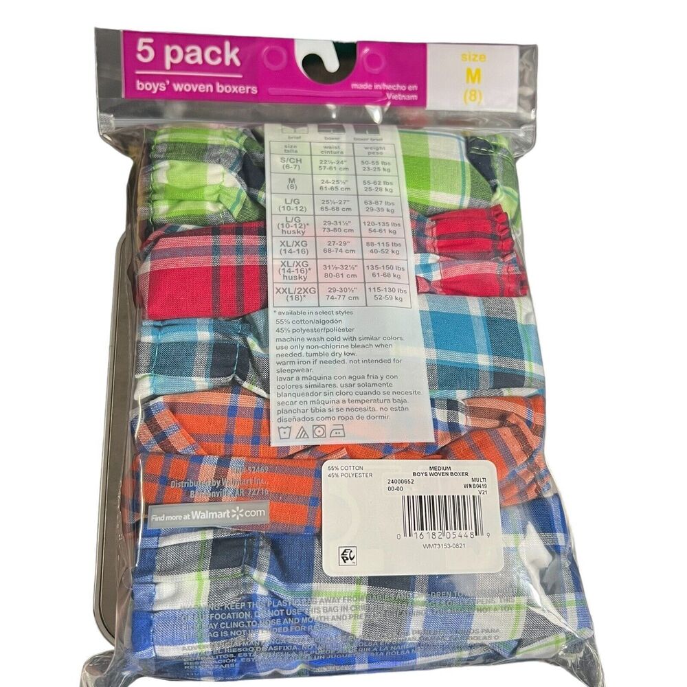 Boys 4 Pack Wonder Nation Woven Boxers Size Medium 8 Plaid - Picture 2 of 2